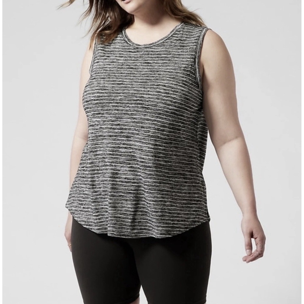 ATHLETA Breezy Tank Striped Black, White Tencel Polyester Blend 2X Sporty Casual